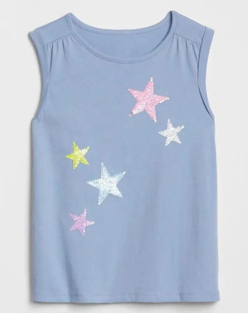 
Wholesale price OEM custom brand 100% cotton colorful kids tank top with sequins embroidery pattern 