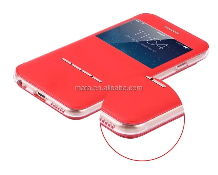 Лучшие продажи сенсорный металл передняя смарт вид из окна искусственная кожа фолио флип чехол с подставкой для iPhone 6