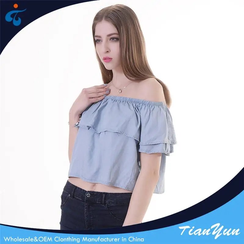 Ruffled neck custom trendy sexy short fashion european young women clothing