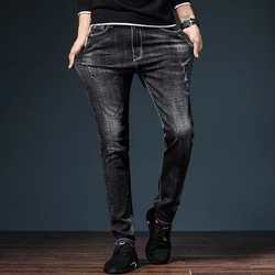 2022 men jeans stretch version of the South Korean version of the trend black casual long trousers men thick style.