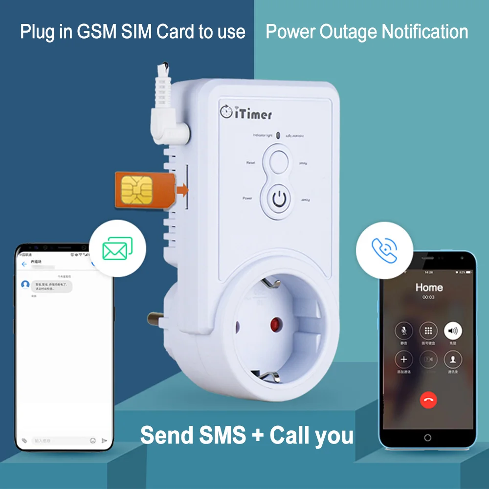 Выключатель с таймером, умная розетка стандарта ЕС с GSM и SMS-управлением, с датчиком температуры
