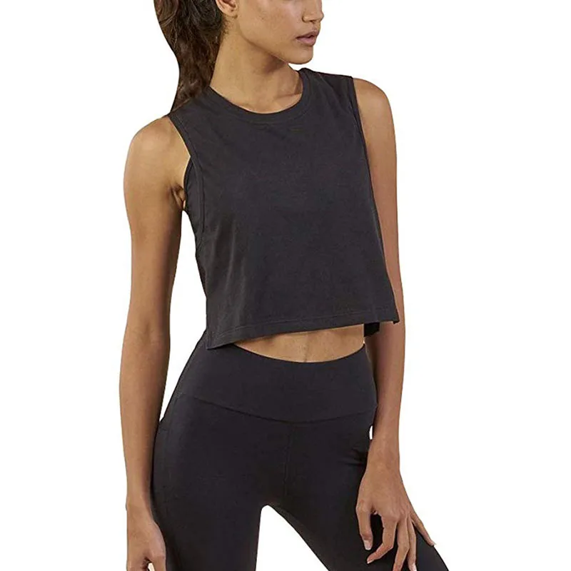 
Custom Summer Sweatwear Crew Neck Sleeveless Good Quality Women Yoga White Cotton Crop Tank Top 