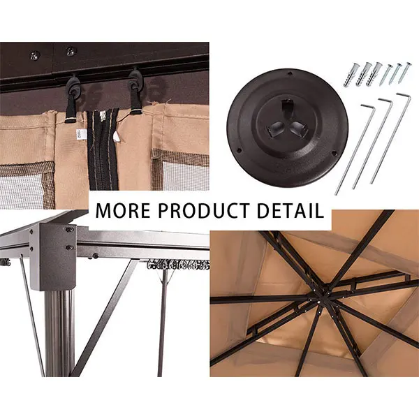 10x10FT Summer Brown Metal Top Gazebo with Mosquito Netting