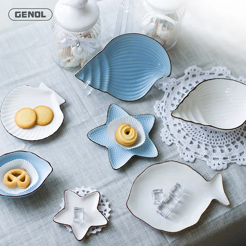 Japanese Sushi Cheap Bulk Ceramic Dinner Serveware Ocean Fish Shaped Dish Plate and Bowl for Gift Set