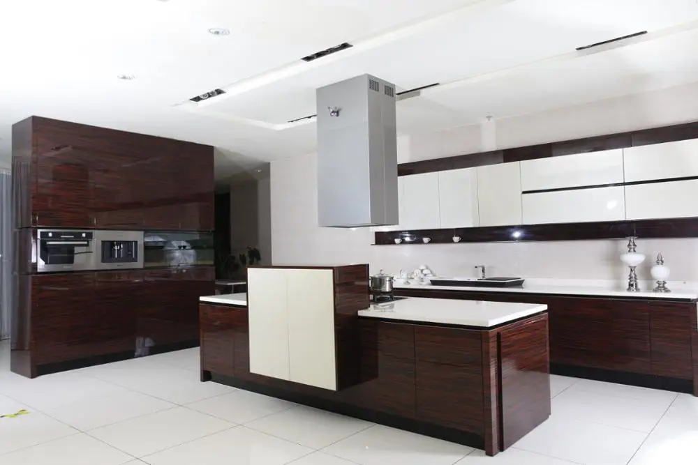 
Modern Gloss Wood Veneer Finish Handless Kitchen Cabinet 