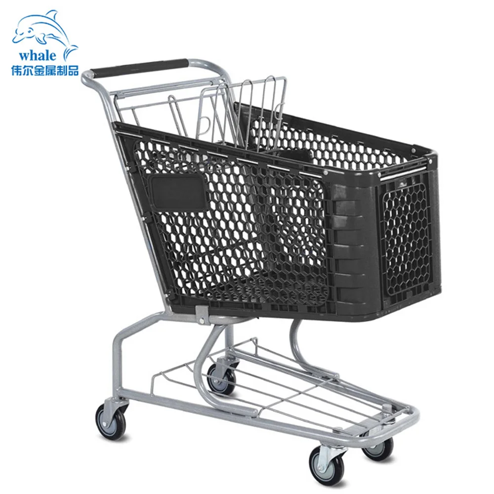 125L Hot Supermarket Plastic Grocery Shopping Trolley Cart with rubble wheels
