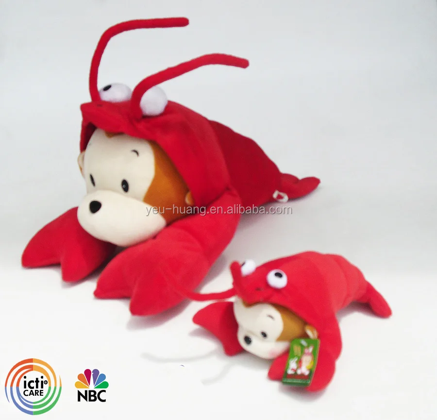 Custom plush monkey with lobster clothes stuffed animal toy