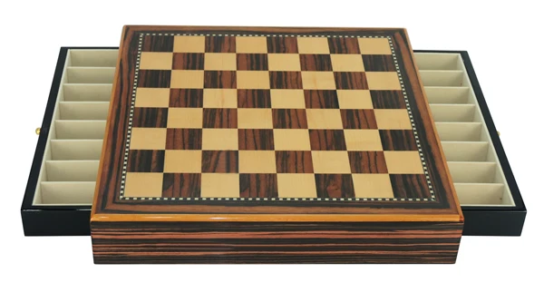Carbon Fiber Wooden Chessboard Game Set with Drawer