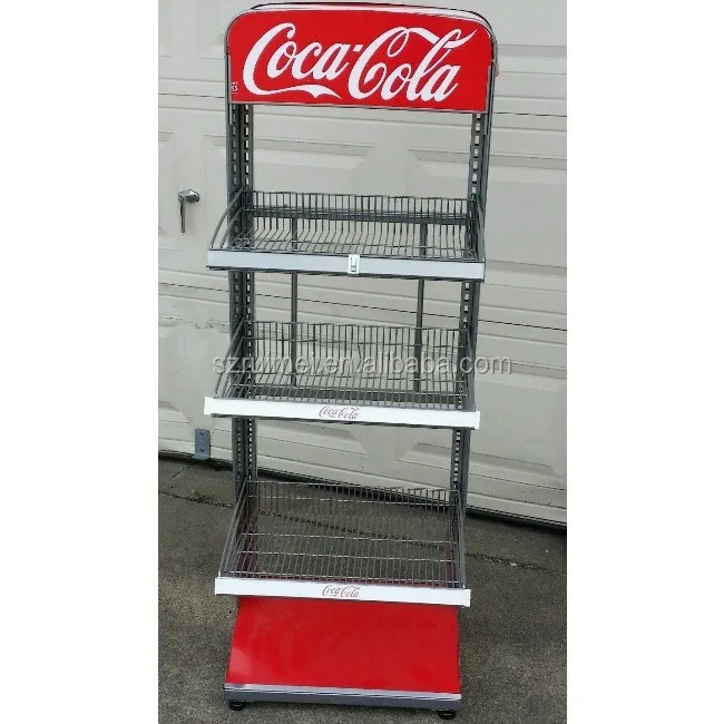 Floor Standing Beverage Display Rack Cola Display Stand Racks Cooler K/D , Corrugated Carton RM-BL0302 CN;GUA Powder Coating