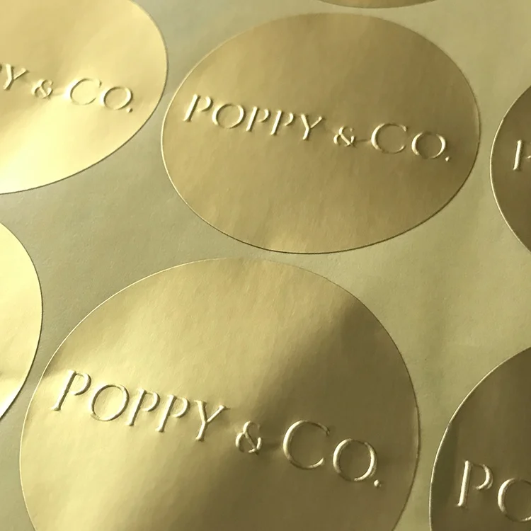 Custom Gold Foil 3D embossed Adhesive Stickers Business Labels