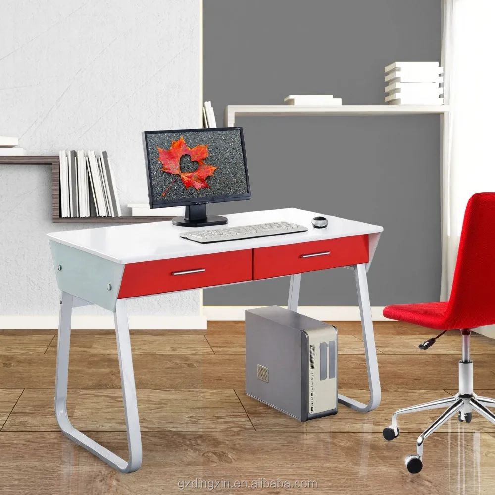 Metal glass computer desk with two drawers computer table make red two drawer office desk (DX-A108)