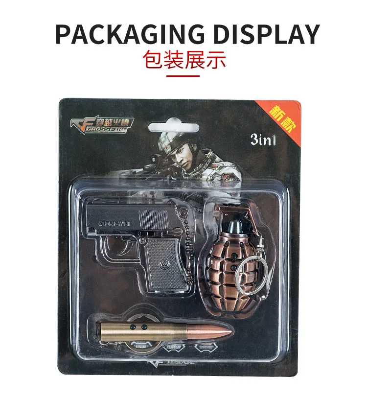 Multi-function Grenade Model lighting key chain flashlight gun pistol Toys keyring hand thunder bullets  With Led Keychain