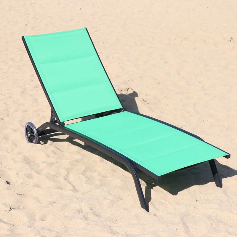 Outdoor Patio Furniture Sun Pool Loungers Aluminium With Wheels Green