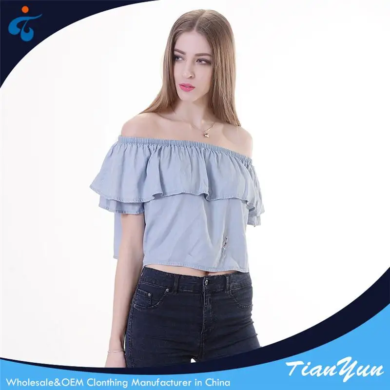 Ruffled neck custom trendy sexy short fashion european young women clothing