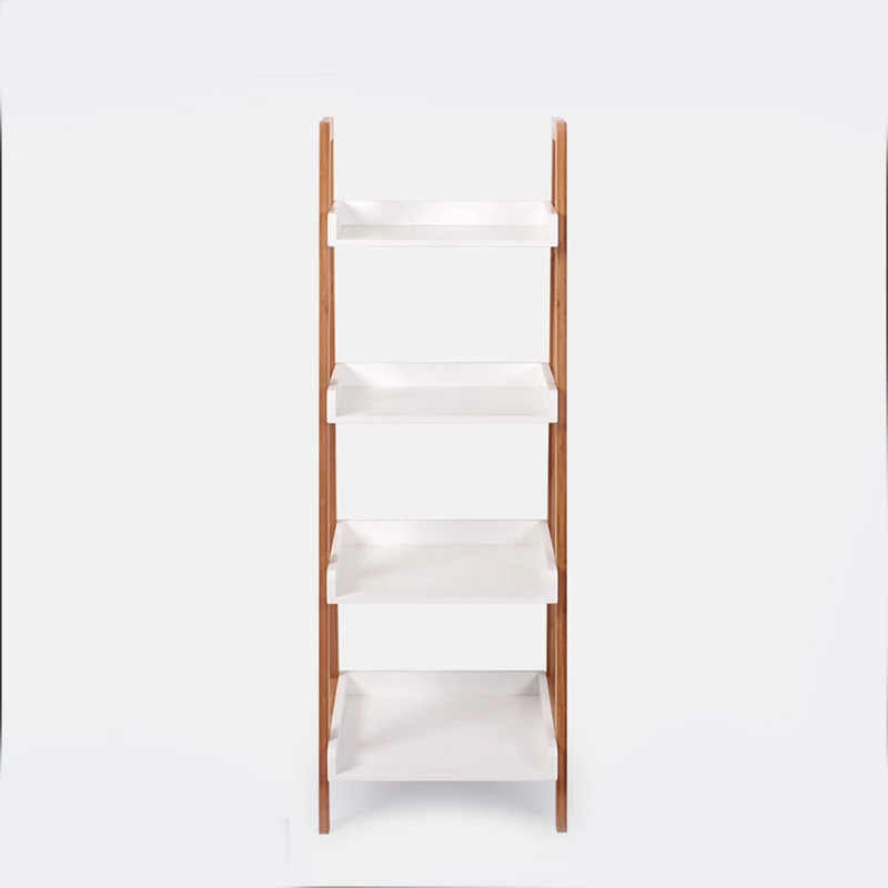2021 customized ladder shaped multifunction bamboo rustic wood shelves