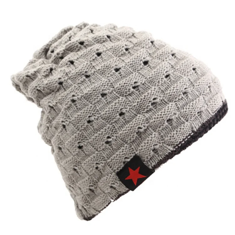 
Wholesale Korean High Quality Man Winter Baotou Keep Warm Breathable Beanie Hat With Pentagon Leather Label 