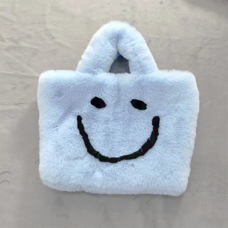 
Hot sale smiley face fur bag popular faux rex rabbit fur handbag 