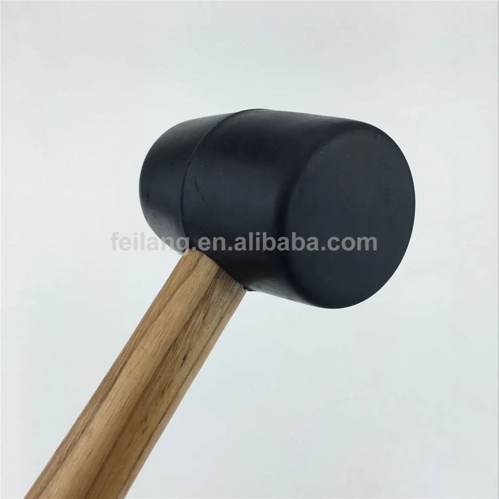 Black Rubber Mallet With Wooden Handle Outdoor Camping Tent Accessories Hammer