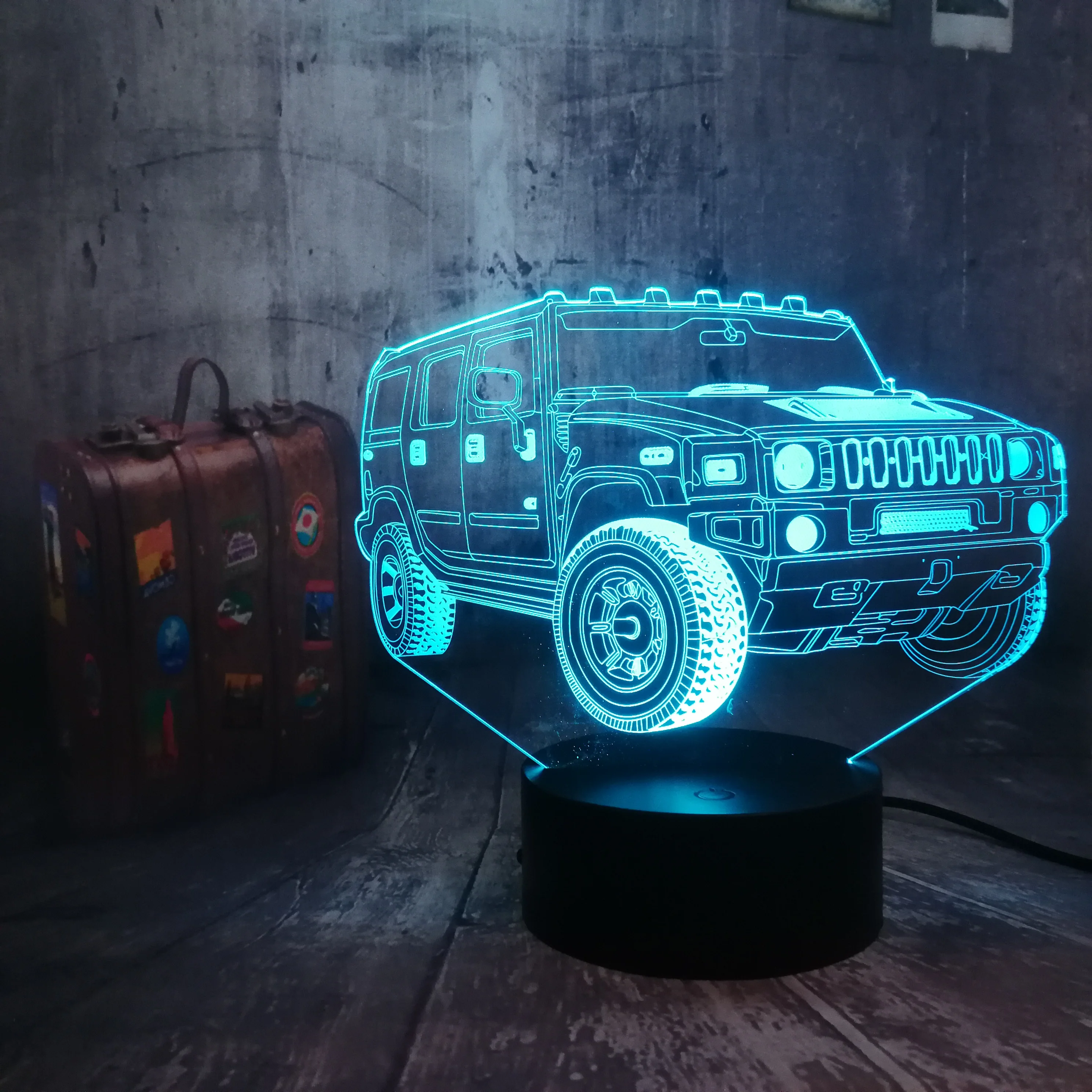 Remote Control  Jeep Car 7 Color Dimming Gradient RGB 3D LED Night Light Boys Bedside Sleeping Male Friend Birthday Xmas Gifts