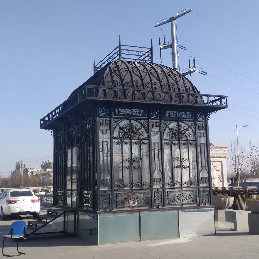 Garden buildings Pavilion Metal Wrought Cast Iron Gazebo Greenhouse Sunroom Pavilions For Sale Royal Quality