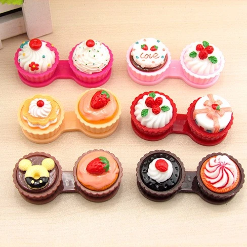 Футляр для двойных контактных линз, милый мультяшный контейнер для очков с рисунком торта, крема, для ухода за глазами, Подарочный держатель