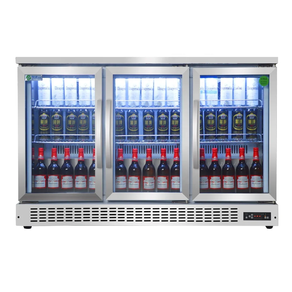 3 doors counter top beverage fridge beer display  cooler refrigerator back bar beer cooler stainless steel fridge
