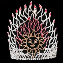 8 дюймов огонь Защита от Солнца форма короны Pageant горный хрусталь металл высокий корона настроить пользовательские кристалл тиара