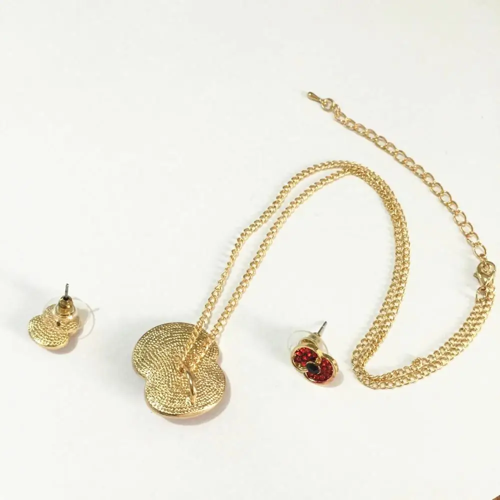 2018 Fashion Jewellery Rhinestone Poppy Earring Necklace Jewelry Set Women Studded Flower Stud And Necklace Jewellery