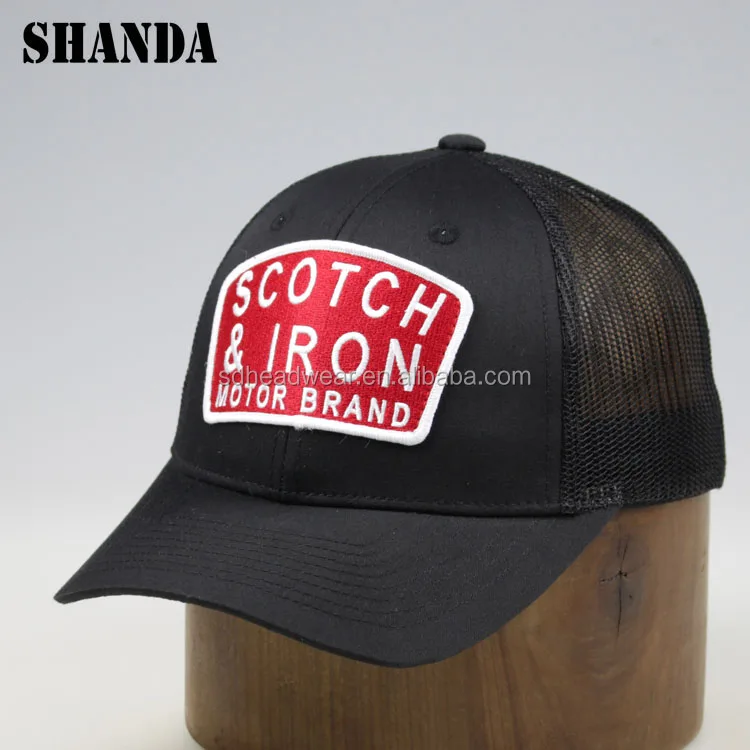 Custom design black cotton curved brim trucker hats with embroidery patch