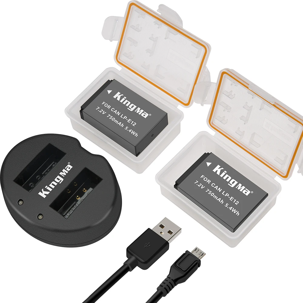 KingMa Hot Selling 2 x LP-E12 Battery + 1Dual USB Charger for Canon EOS M M2 M10 100D Kiss X7 Rebel SL1 Digital Camera