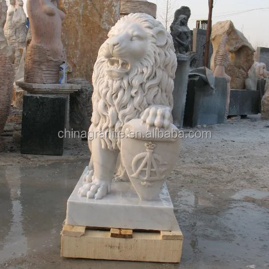 Garden decoration stone sculpture white marble lion statues