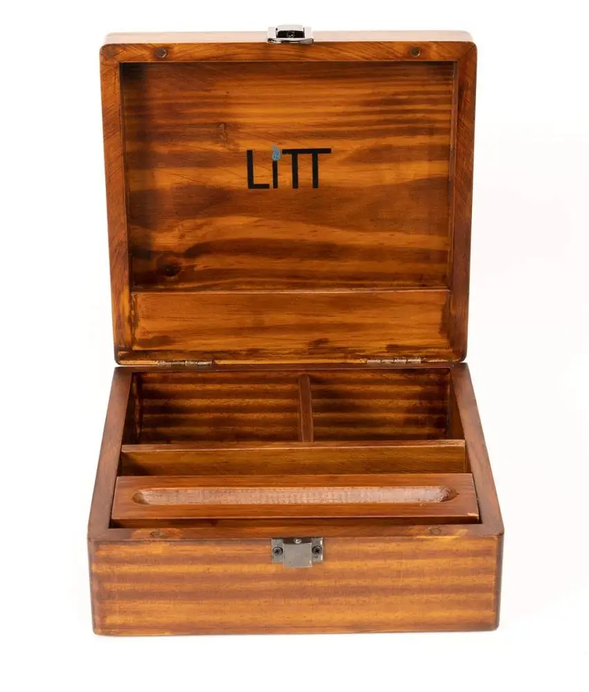 Custom Rustic Torched Wood Smoking Storage Box For  Wooden Stash Tobacco Herbal Box