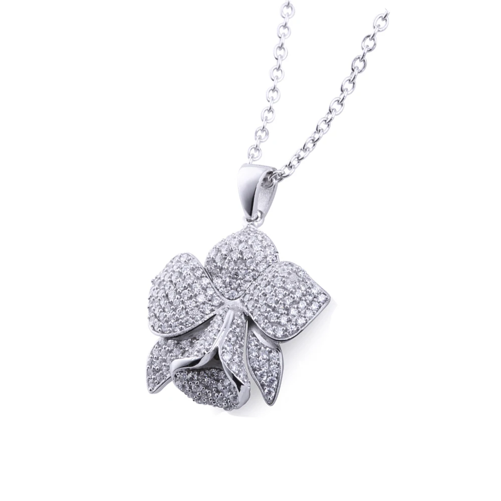 European and American Style 925 Silver Orchid Flower Blooming Semi-Precious Stone Pendants