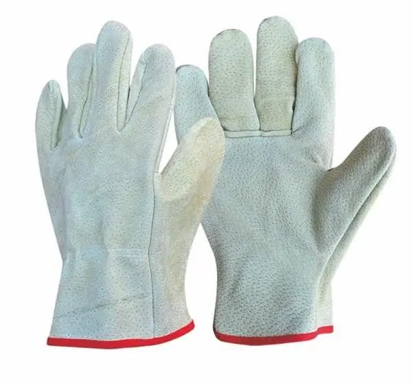 Yellow pig split leather driver style work gloves