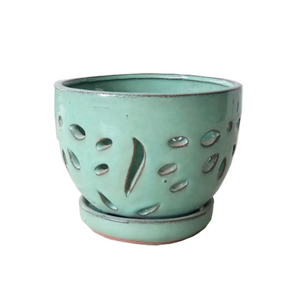 Круглый керамический цветочный контейнер 6 дюймов с вырезами, горшок для суккулентов, горшок с бабочкой и орхидеей, блюдце, украшение для дома