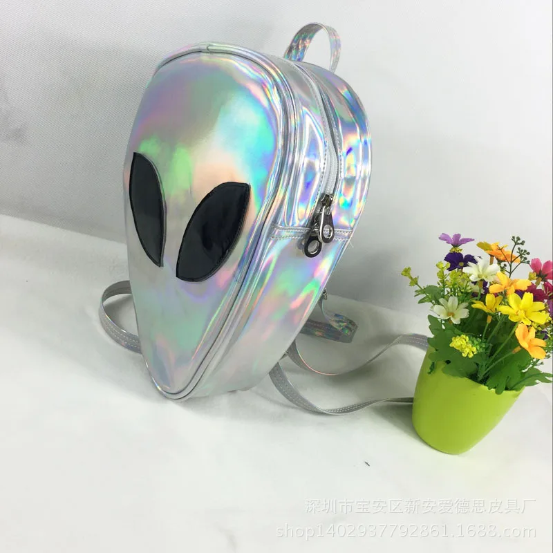 New Korean fashion handbags candy color laser transparent laser backpack alien big eye triangle shaped casual bag