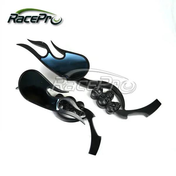 Custom Universal Fire Flame with Skull Style Vintage Sport Motorcycle Mirrors For Harley Davidson