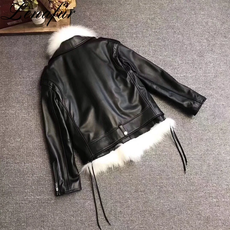 Italian Women Short Two-in-one Real Fox Fur Liner Lambskin Leather Jacket Genuine Sheepskin Leather Bomber Jacket Coat Jacket