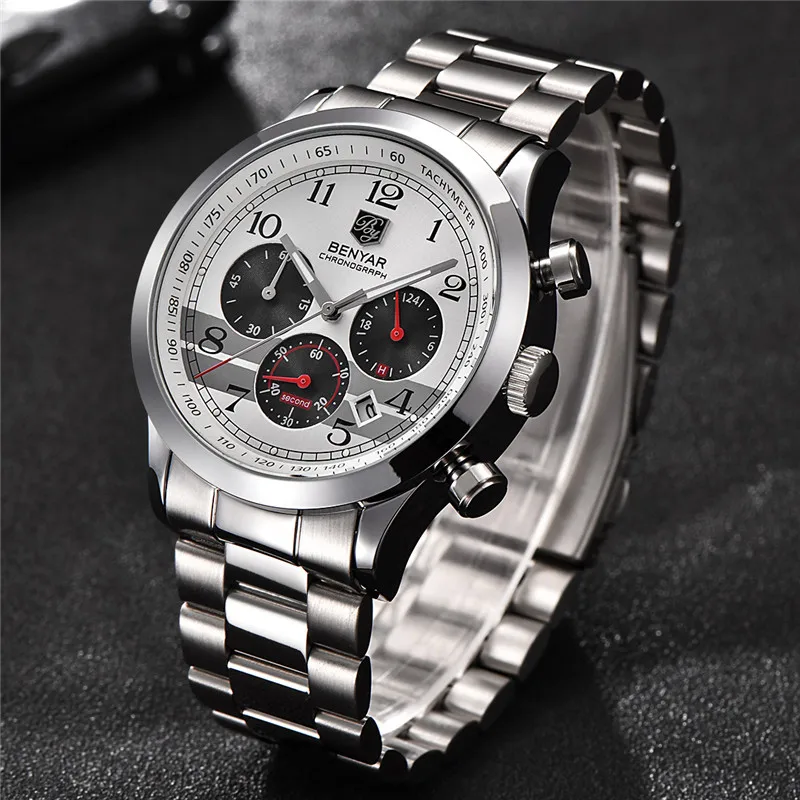 
Benyar Men Watches Top Brand Luxury Chronograph Sport Male Clock Stainless Steel Military Army Wristwatch Relogio Masculino 5107 