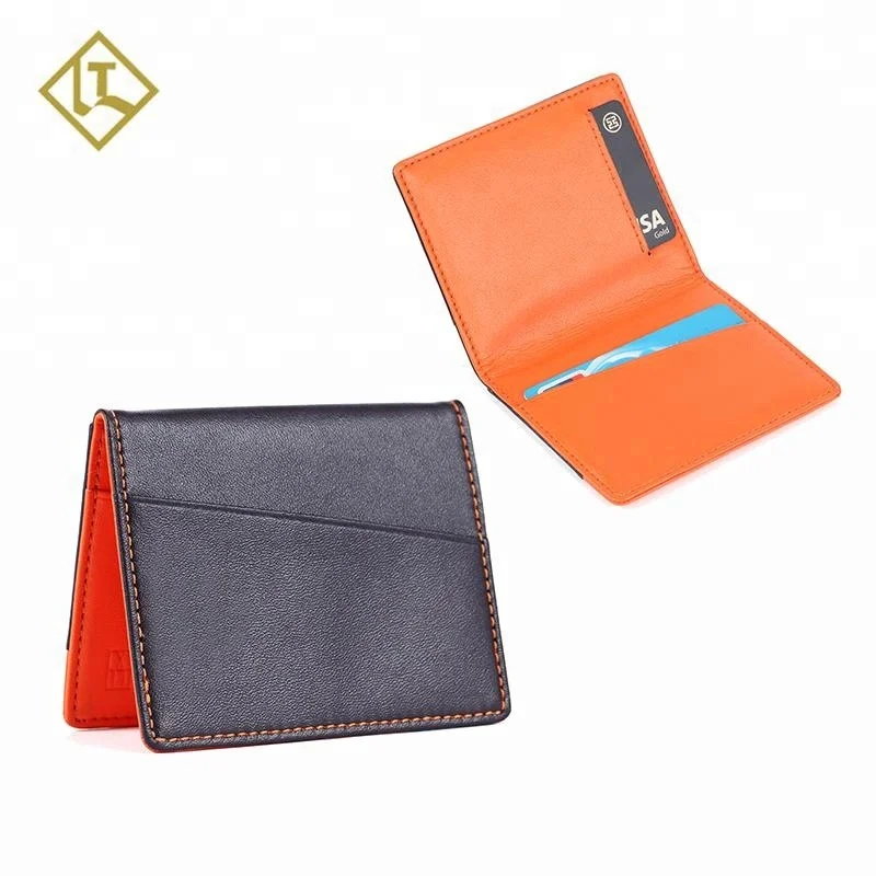 
Bifold slim ultra thin printing embossed logo minimalist handmade custom card holder fashion genuine mens leather wallet 