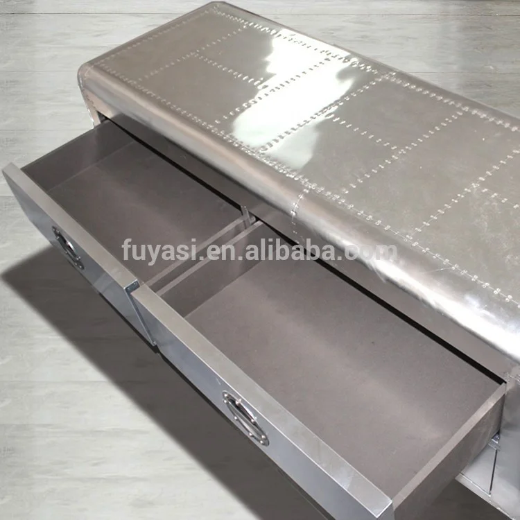 TV stand with aviator aluminum covering