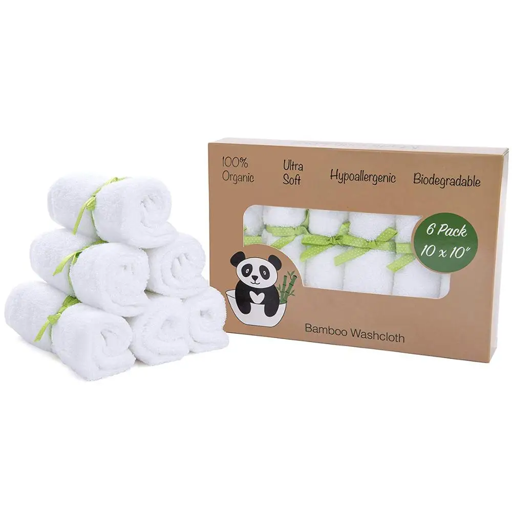 6 Pack Natural White Organic Bamboo Baby Soft Washcloth Towels Suitable for Infant Registry Gift