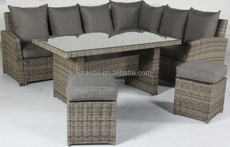 new color hot sale KD poly rattan outdoor garden dining sofa set furniture