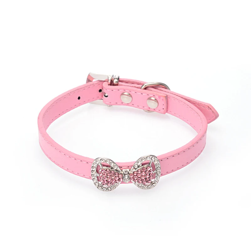 PU pet collar  diamond metal butterfly dog collar pet supplies wholesale dog chain