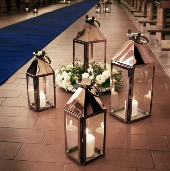 
Hot-selling Rose gold candle holder lantern wedding events road lead 