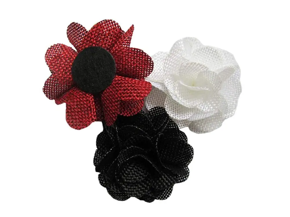 15pcs Natural Burlap Flower Roses 3D Fabric Flowers for Headbands Hair Accessory DIY Crafts Wedding Decorations Scrapbooking