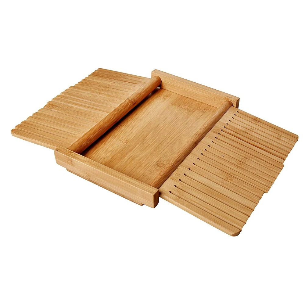 
Bamboo Adjustable Foldable Manual Bread Slicer With Bread Crumb Catcher Tray 