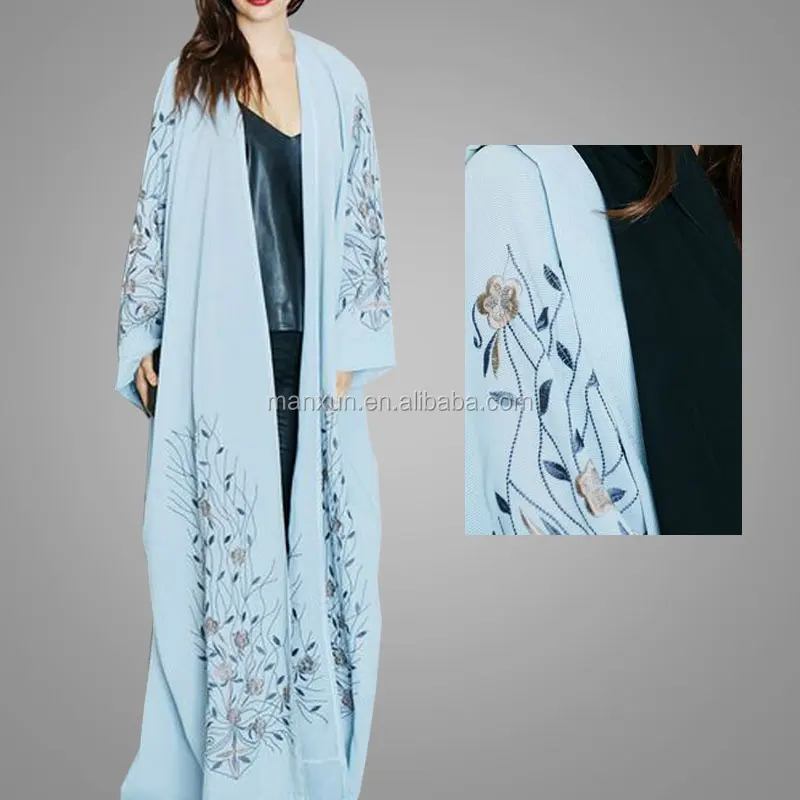 Open Front Abaya Dubai Kimono 2017 Fashion Women Islamic Overcoat Muslim Embroidery Long Cardigan Abaya