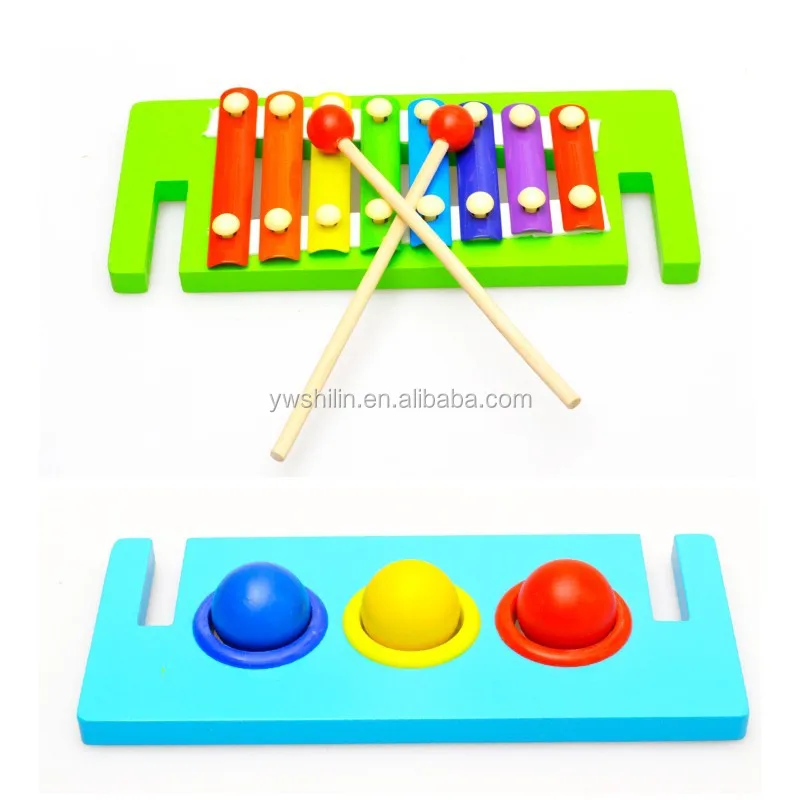 wooden educational toys beat table with musical instrument and Knock balls two in one