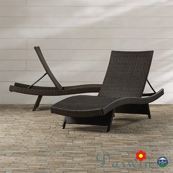 Classic factory PE rattan outdoor furniture wicker aluminum garden chaise sun lounger for poolside
